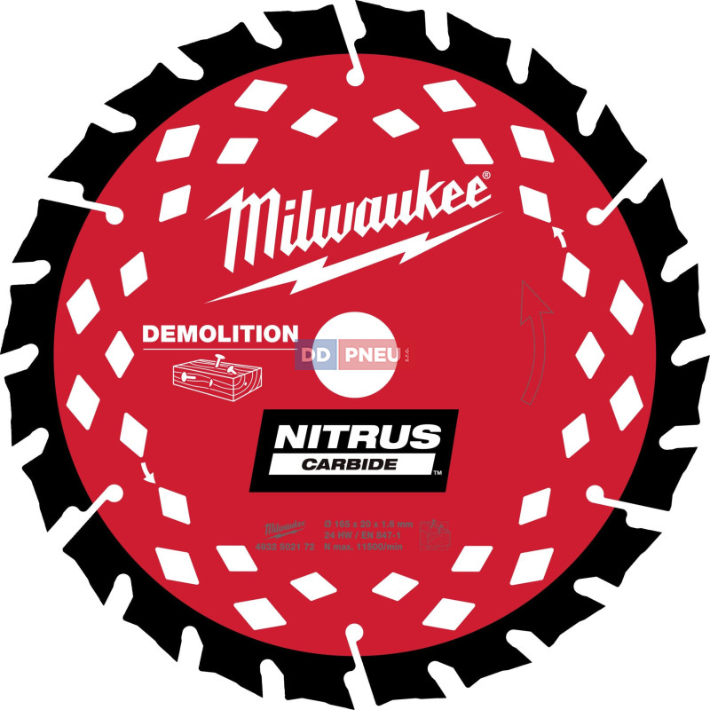 Pilový demoliční kotouč na dřevo MILWAUKEE NITRUS 165x20x1.6 – 24 zubů
