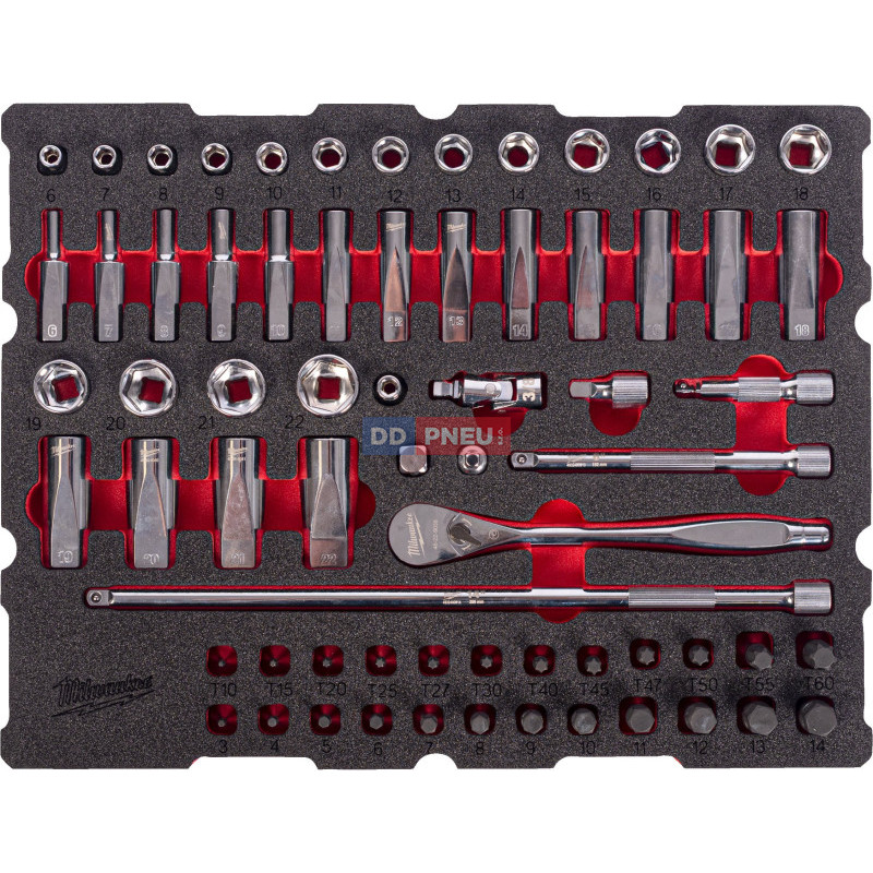 Pěnová vložka MILWAUKEE PACKOUT™ sada 1/4″ ráčny a nástrčných hlavic  – 68 ks