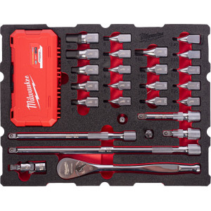 Pěnová vložka MILWAUKEE PACKOUT™ sada 1/2″ ráčny a bitových nástrčných hlavic – 67 ks
