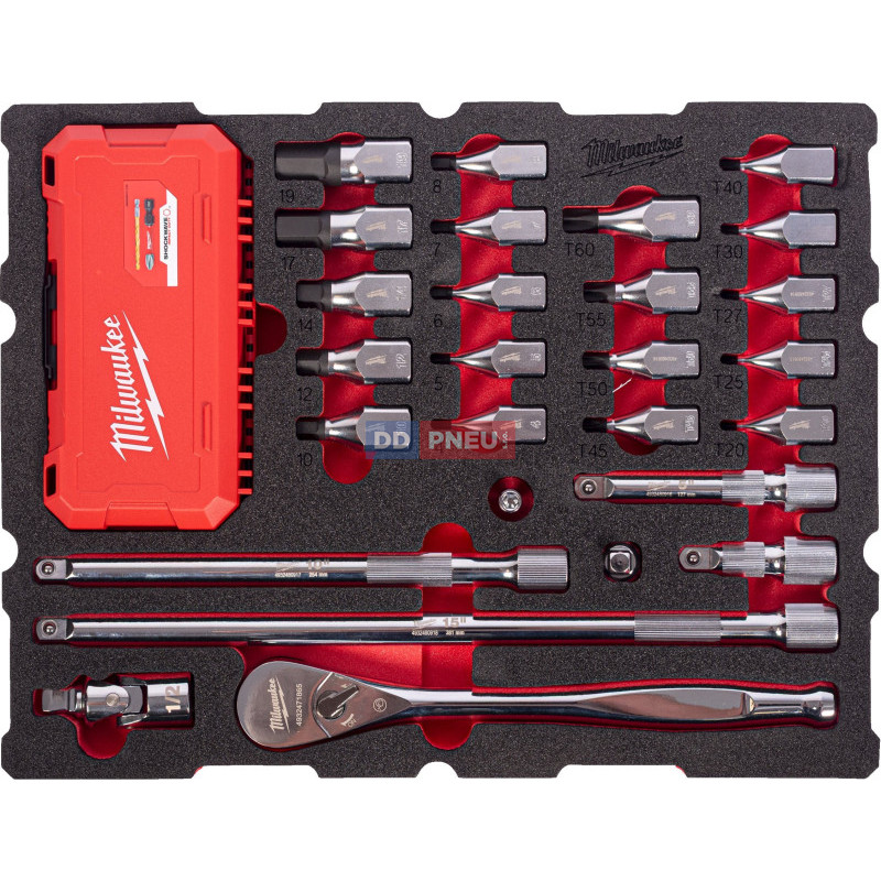 Pěnová vložka MILWAUKEE PACKOUT™ sada 1/2″ ráčny a bitových nástrčných hlavic – 67 ks
