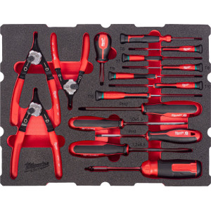 Pěnová vložka MILWAUKEE PACKOUT™ sada šroubováků a kleští na pojistné kroužky – 44 ks