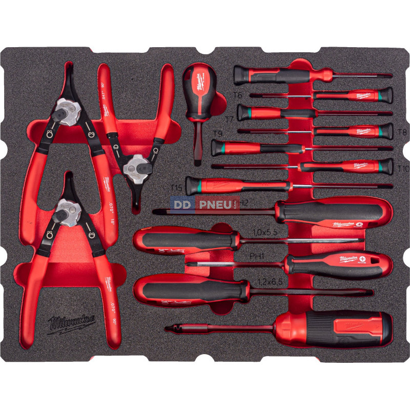 Pěnová vložka MILWAUKEE PACKOUT™ sada šroubováků a kleští na pojistné kroužky – 44 ks