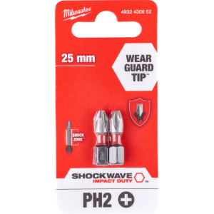 Šroubovací bity Milwaukee SHOCKWAVE™ Impact Duty™ PH2 x 25 mm – 2 ks