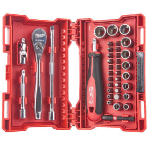 Sada 1/4" ráčny, šroubováku a hlavic – 38 ks