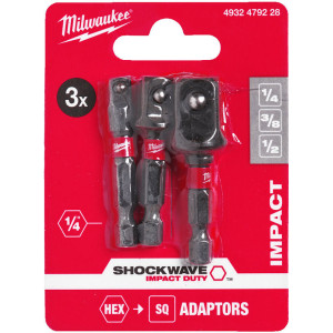 Sada adaptérů MILWAUKEE SHOCKWAVE z 1/4"HEX na 1/4˝, 3/8˝, 1/2˝ 