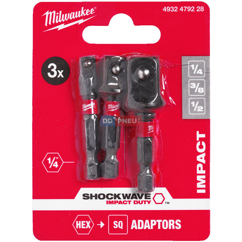 Sada adaptérů MILWAUKEE SHOCKWAVE z 1/4"HEX na 1/4˝, 3/8˝, 1/2˝