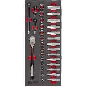 Pěnová vložka s 3/8" ráčnou a nástrčnými klíči MILWAUKEE – 32 ks