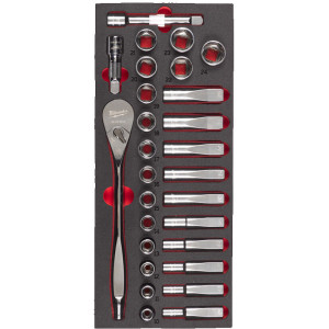 Pěnová vložka s 1/2" ráčnou a nástrčnými klíči MILWAUKEE – 28 ks