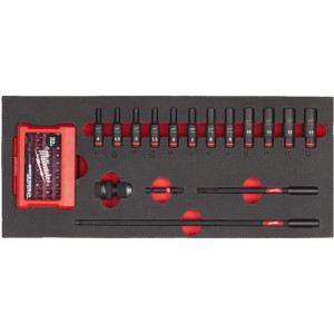 Pěnová vložka se sadou dlouhých průmyslových hlavic 1/4" MILWAUKEE – 17 ks