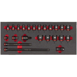 Pěnová vložka se sadou krátkých průmyslových hlavic 3/8" MILWAUKEE – 23 ks
