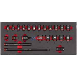 Pěnová vložka se sadou krátkých průmyslových hlavic 3/8" MILWAUKEE – 23 ks