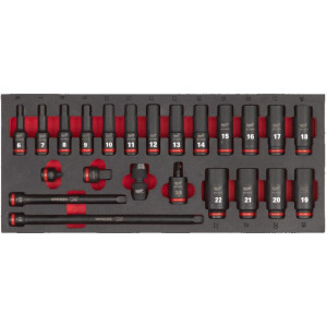 Pěnová vložka se sadou dlouhých průmyslových hlavic 3/8" MILWAUKEE – 23 ks