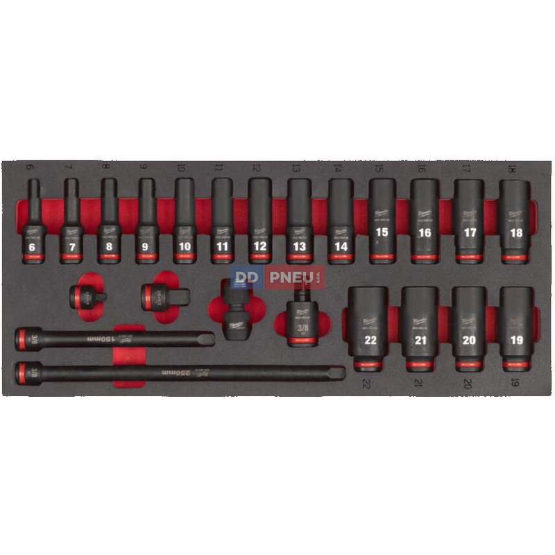 Pěnová vložka se sadou dlouhých průmyslových hlavic 3/8" MILWAUKEE – 23 ks