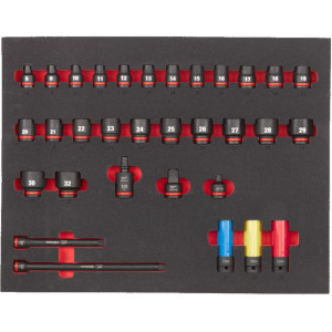 Pěnová vložka se sadou krátkých průmyslových hlavic 1/2" MILWAUKEE – 34 ks