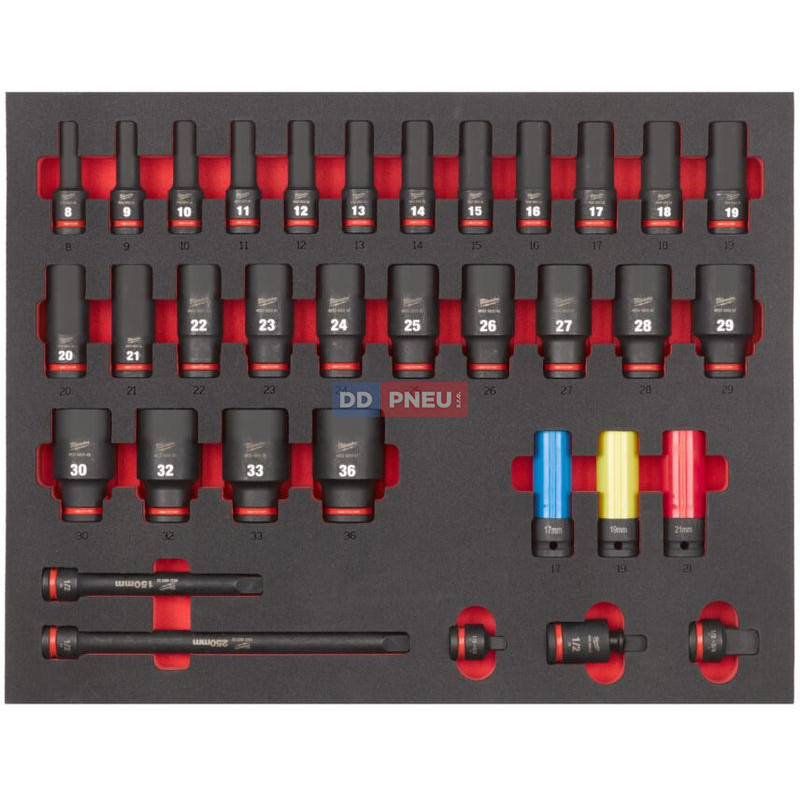Pěnová vložka se sadou dlouhých průmyslových hlavic 1/2" MILWAUKEE – 34 ks