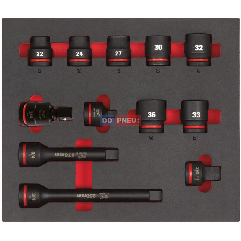 Pěnová vložka se sadou krátkých průmyslových hlavic 3/4" MILWAUKEE – 12ks