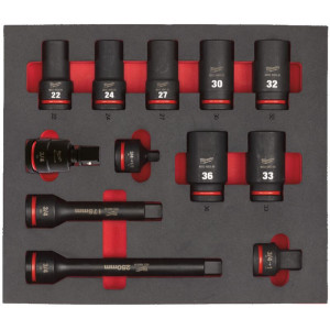 Pěnová vložka se sadou dlouhých průmyslových hlavic 3/4" MILWAUKEE – 12ks