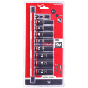 Sada 3/8" průmyslových hlavic na liště MILWAUKEE SHOCKWAVE – 9 ks