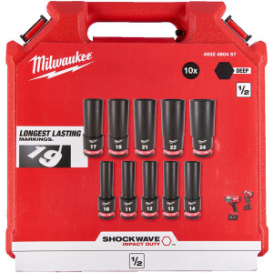 Sada 1/2" nástavců MILWAUKEE SHOCKWAVE – 10 ks