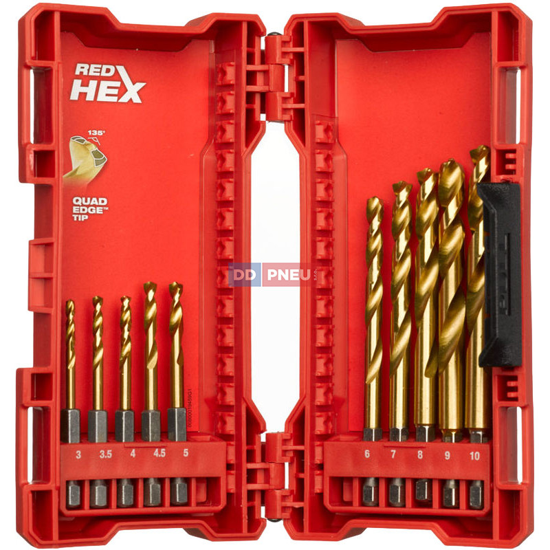 Sada vrtáků do kovu MILWAUKEE RED HEX HSS-G TiN – 10 ks