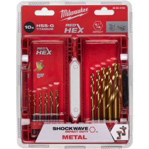 Sada vrtáků do kovu MILWAUKEE RED HEX HSS-G TiN – 10 ks