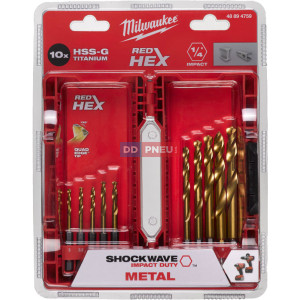 Sada vrtáků do kovu MILWAUKEE RED HEX HSS-G TiN – 10 ks