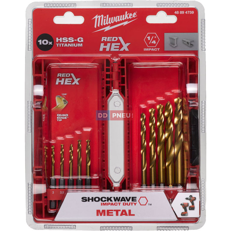 Sada vrtáků do kovu MILWAUKEE RED HEX HSS-G TiN – 10 ks