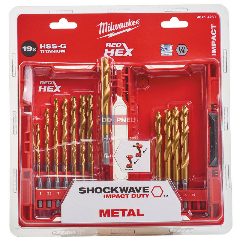 Sada vrtáků do kovu MILWAUKEE RED HEX HSS-G TiN – 19 ks