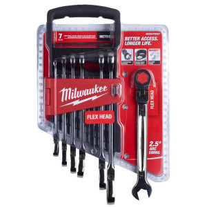 Sada ráčnových kombinovaných klíčů s kloubovou hlavou MILWAUKEE – 7 ks