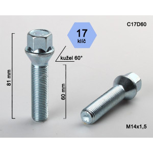 Šroub M14x1,50x60  kužel – klíč 17 Šroub M14x1,50x60  kužel – klíč 17
