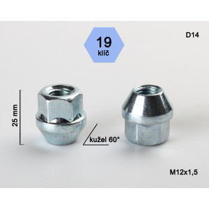 Matice M12x1,50x25 kužel otevřená – klíč 19