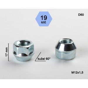 Matice M12x1,50x17 kužel otevřená – klíč 19
