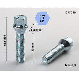 Šroub M14x1,5x40 kužel – klíč 17