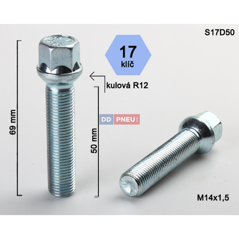 Šroub M14x1,5x50 koule – klíč 17