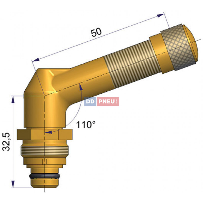 Bezdušový ventil EM typ EU – 1x zahnutý, A 32,5mm, B 50mm, úhel 110°