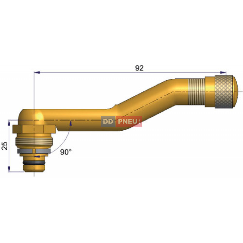 Bezdušový ventil EM typ EU – 3x zahnutý, A 25mm, B 92mm, úhel 90°