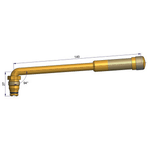 TRJ652 bezdušový ventil EM – 1x zahnutý, A 27mm, B 140mm, úhel 94°
