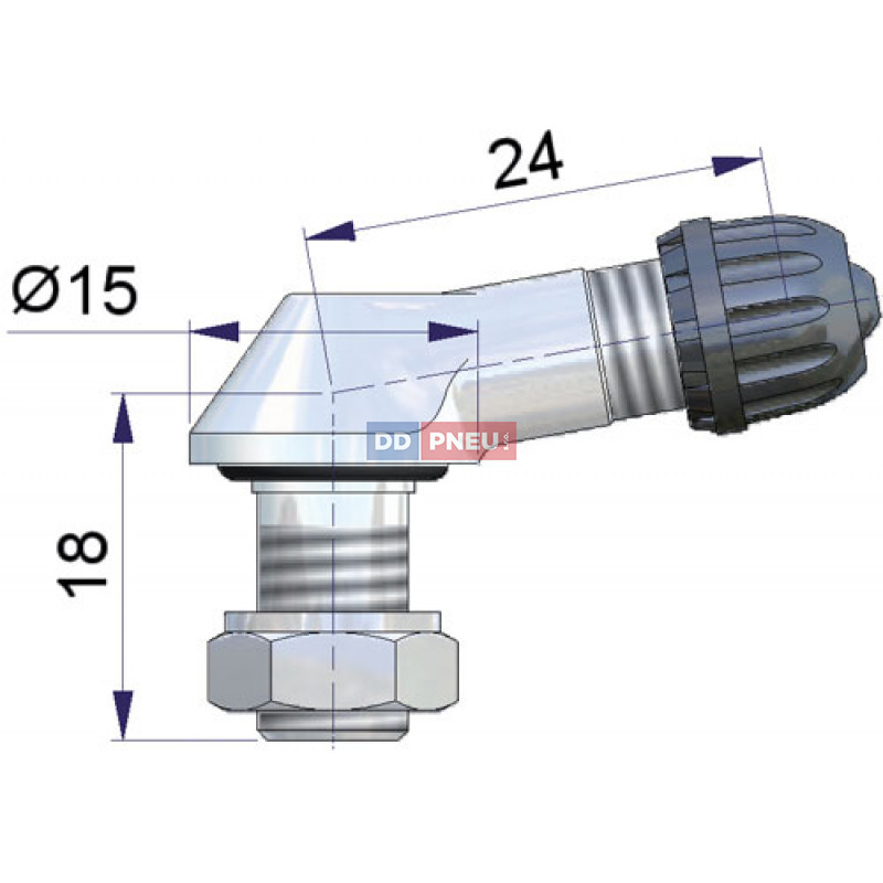 ALU stříbrný motocyklový zahnutý ventil – díra 8,3mm