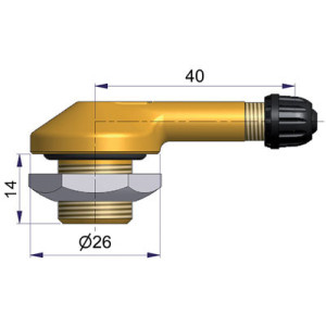 Bezdušový ventil typ Sephie – 1x zahnutý, díra 16mm, délka 40mm, závit 14mm
