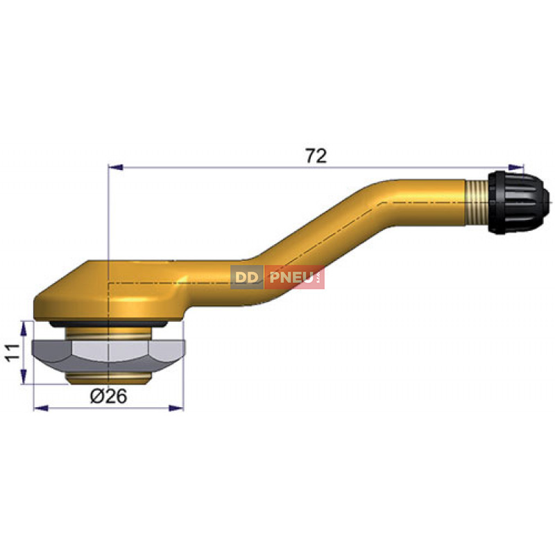 Bezdušový ventil typ Sephie – 2x zahnutý, díra 16mm, délka 72mm