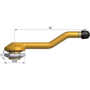 Bezdušový ventil typ Sephie – 2x zahnutý, díra 16mm, délka 91mm