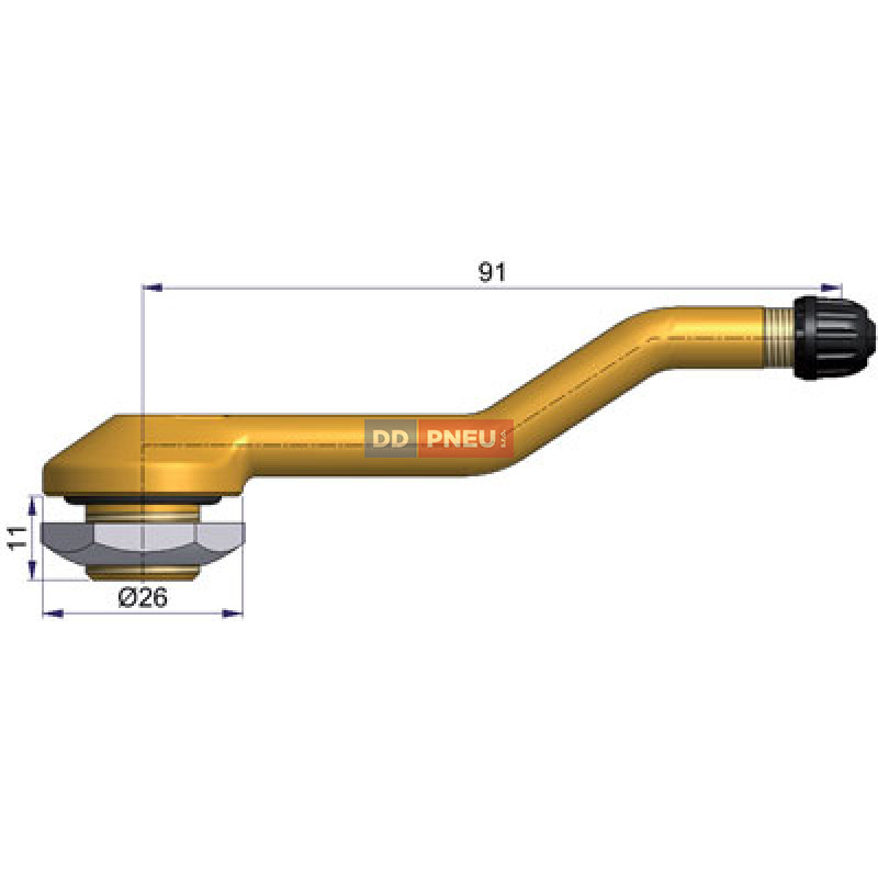 Bezdušový ventil typ Sephie – 2x zahnutý, díra 16mm, délka 91mm