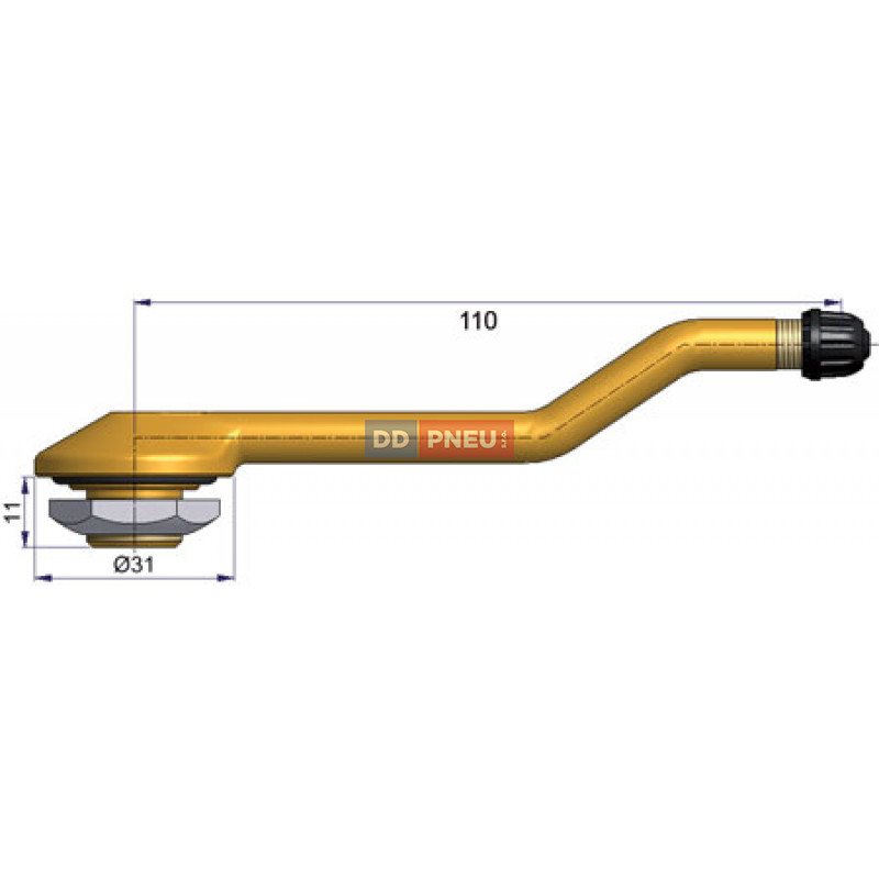 Bezdušový ventil typ Sephie – 2x zahnutý, díra 20,5mm, délka 110mm