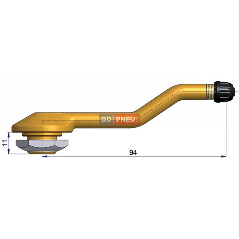 Bezdušový ventil typ Sephie – 2x zahnutý, díra 20,5mm, délka 94mm
