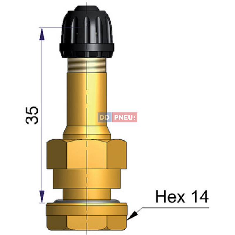 Bezdušový ventil V520 – rovný, díra 9,7mm, délka 36mm