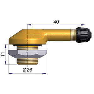 Bezdušový ventil typ Sephie – 1x zahnutý, díra 16mm, délka 40mm