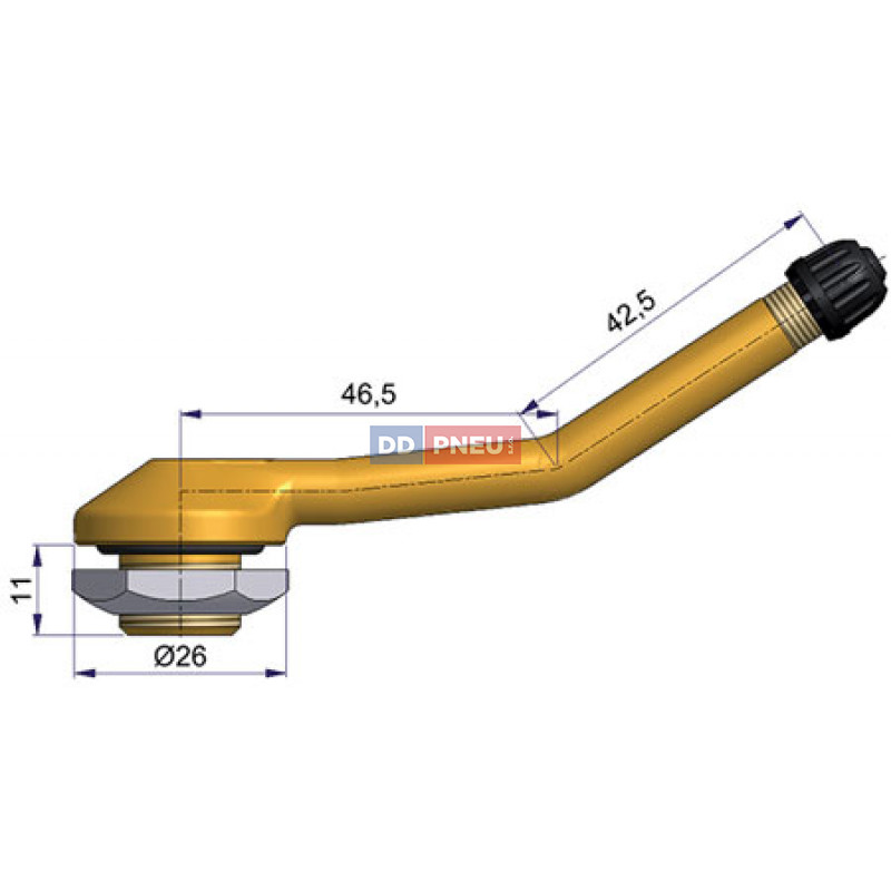Bezdušový ventil typ Sephie – 2x zahnutý, díra 16mm, délka 89mm