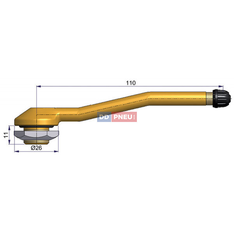 Bezdušový ventil typ Sephie – 2x zahnutý, díra 16mm, délka 110mm