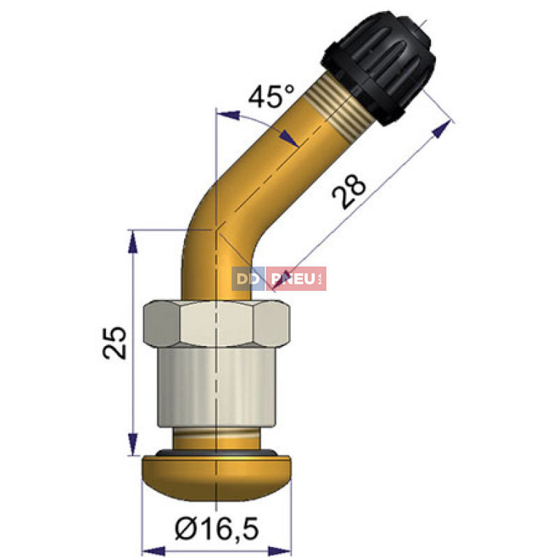 Bezdušový ventil 58MS – díra 9,7mm, délka 57mm