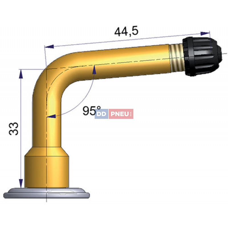 Dušový ventil typ Michelin – 1x zahnutý, A 33mm, B 44,5mm, úhel 95°